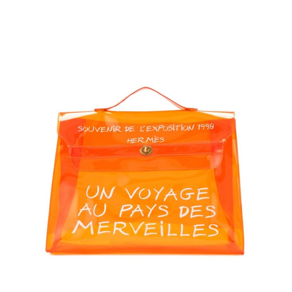 Hermès Orange Vinyl Souvenir De L'Exposition Kelly With Gold Hardware
